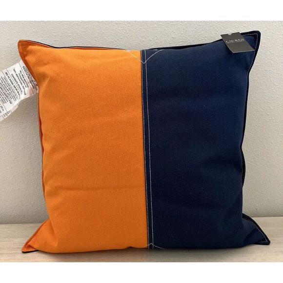 RALPH LAUREN CASEY COLOR BLOCK DECO THROW PILLOW 20” x 20" NAVY ORANGE NWT - Picture 3 of 8